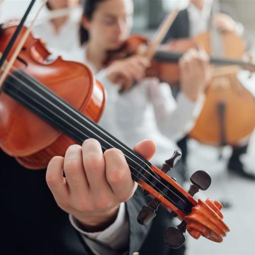 Orchestra string section performing