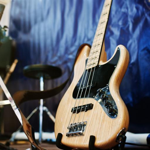 Set musical instruments bass guitar and drums