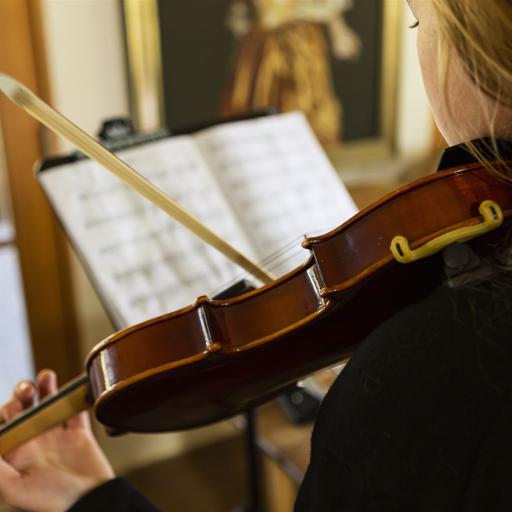 Teenage girl practicing violin home